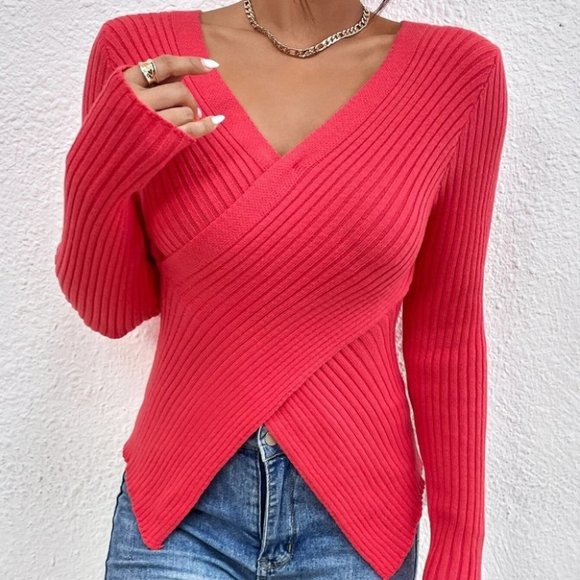 . Sweaters - classy ribbed knit wrap cross sweater